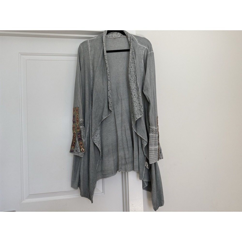SOFT SURROUNDINGS Womens Cardigan Boho Lace Trim Waffle Knit Embroidered Small